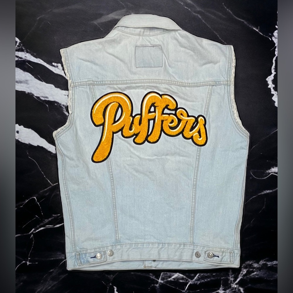 NEW Levis Custom Puffers Smoke Shop Denim Jean Jacket Trucker Vest Glows N Dark